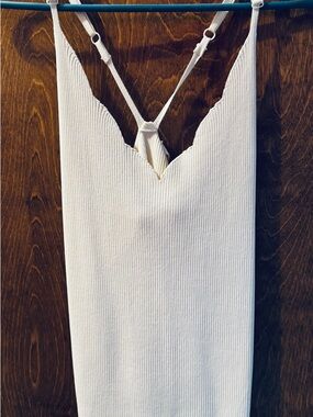 Slim Ribbed White V-Neck Tank with Strappy Back